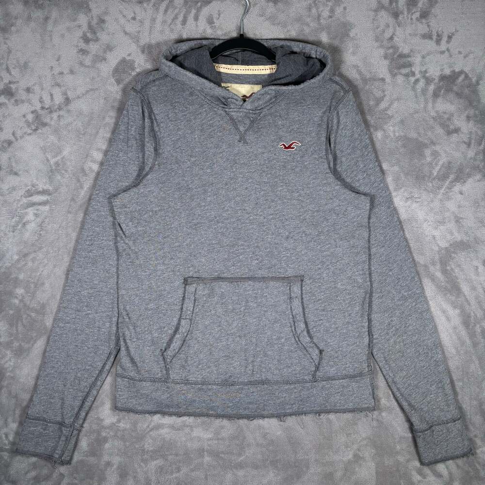 Hollister Y2K Women’s XL Gray Distressed Grunge Pullover Hoodie Logo